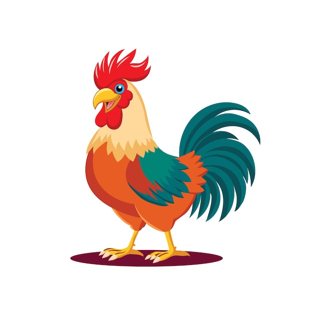 Coq de dessin animé à crête rouge et à plumes colorées
