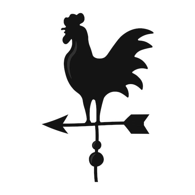 Vecteur coq du temps noir de dessin animé plat avec icône de coq illustration