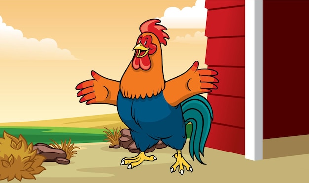 Vecteur coq à la ferme avec style cartoon