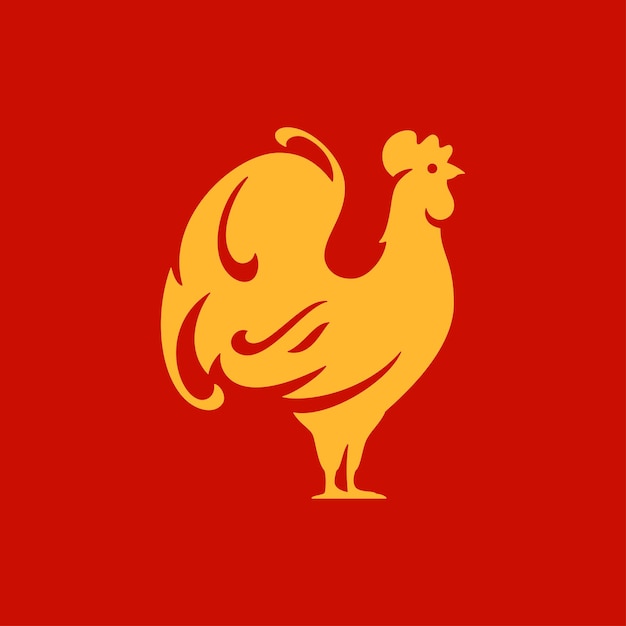 Coq D'or Symbole Du Nouvel An Chinois Icône Monochrome Doré Vecteur Illustration Plate