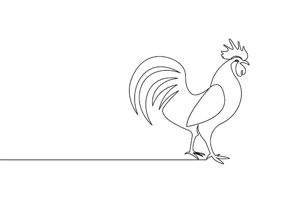 Le coq de poulet est un dessin en ligne continue et un icône vectorielle de contour isolé de style minimaliste.