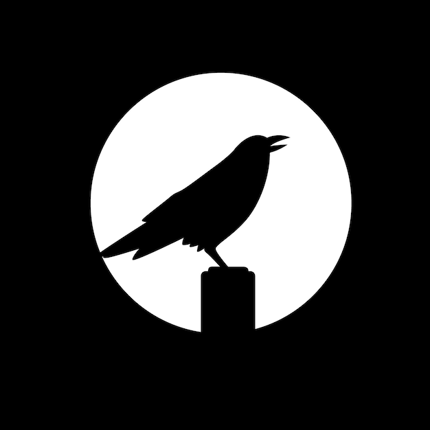 Corbeau Corbeau Noir Nuit Sombre Lune Perché Logo Design Vecteur