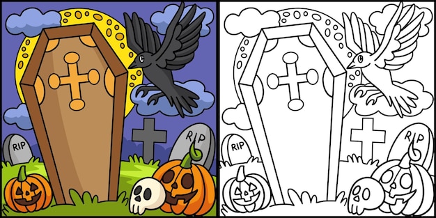 Corbeaux Dans Un Cimetière Illustration Colorée D'halloween