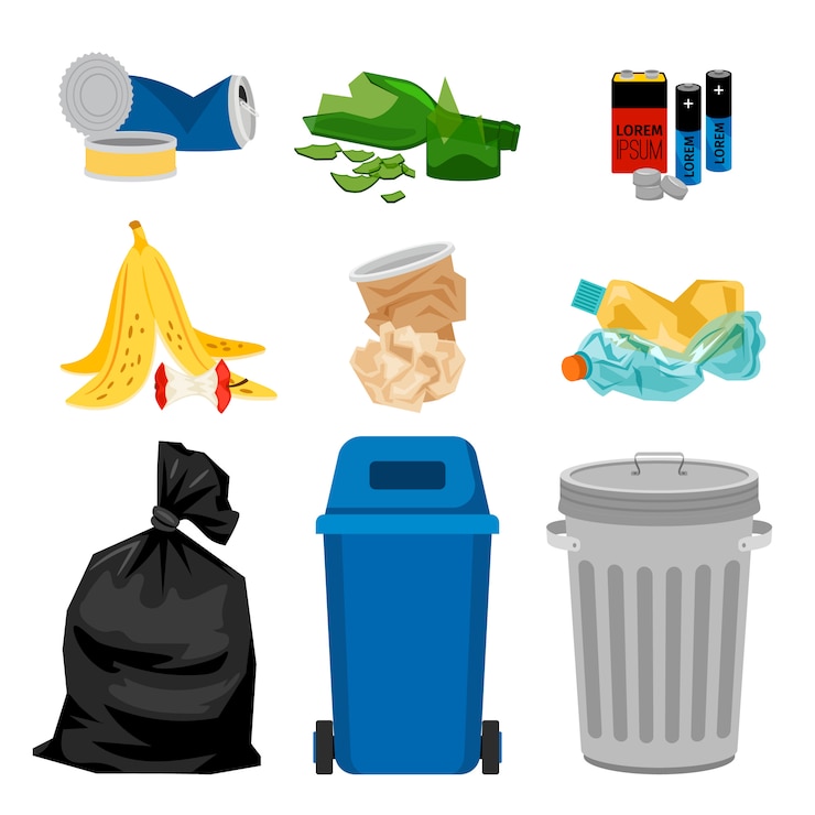 Vecteur corbeille avec poubelles