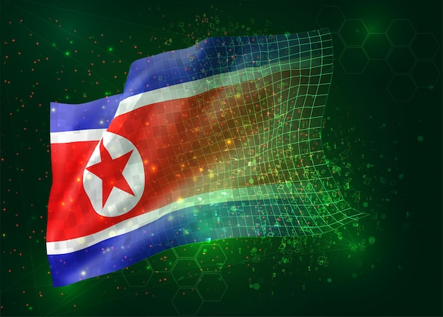 Corée, sur le drapeau 3d vectoriel sur fond vert avec des polygones et des numéros de données