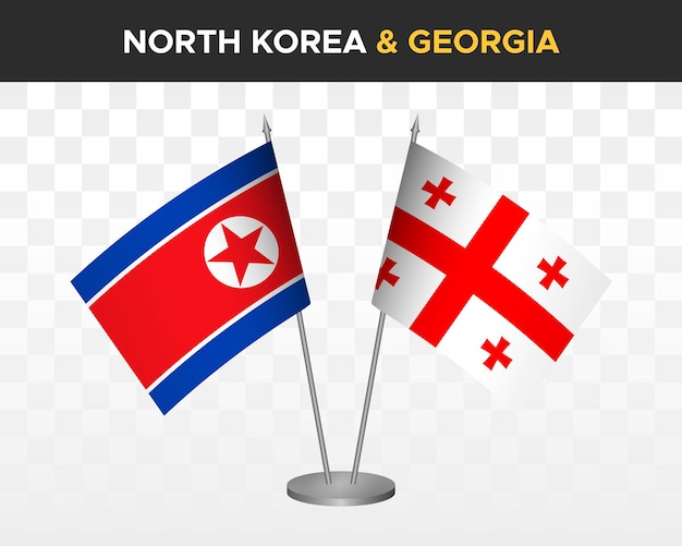 Corée du Nord vs géorgie drapeaux de bureau maquette isolé 3d drapeaux de table d'illustration vectorielle