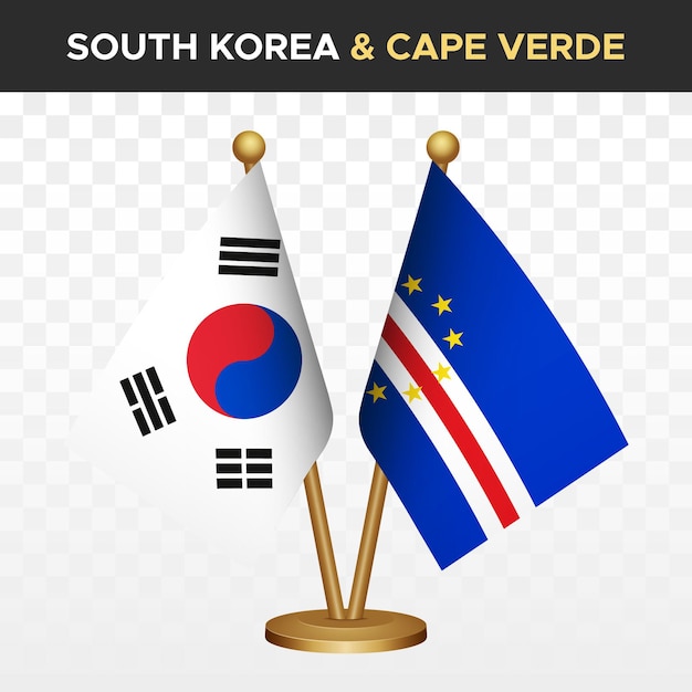 Vecteur corée du sud vs cap-vert drapeaux cabo verde drapeau de bureau debout 3d république de corée