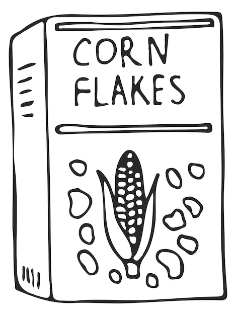 Corn Flakes Box Doodle Repas Petit-déjeuner Céréales Isolé Sur Fond Blanc