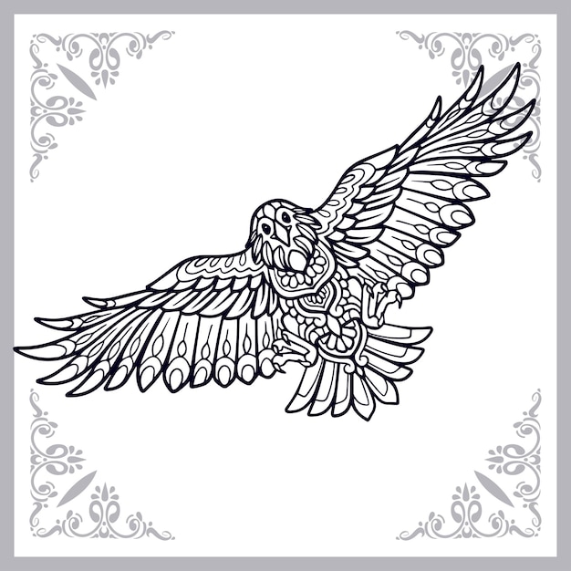 Corneille oiseau zentangle arts isolé sur fond blanc
