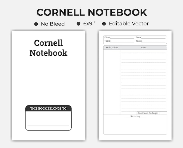 Vecteur cornell or notebook journal de bord à faible contenu kdp modèle intérieur