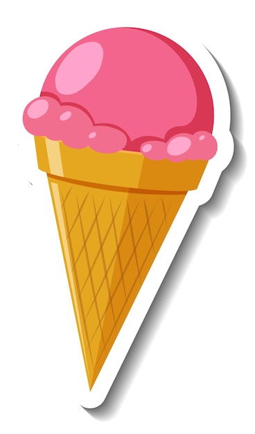 Cornet de crème glacée aux fraises sur fond blanc