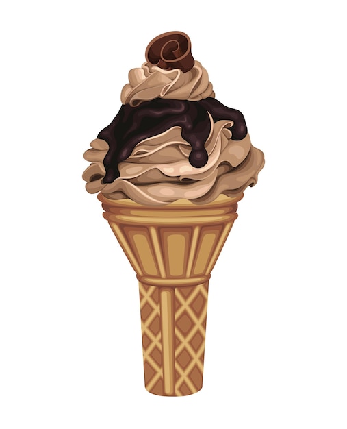 Vecteur cornet crème glacée chocolat nourriture sucrée boisson froide illustration vectorielle