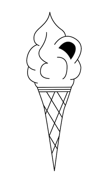 Vecteur cornet de crème glacée molle doodle crème glacée avec biscuit dessin animé mignon dessert savoureux dessiné à la main