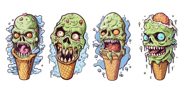 Vecteur cornet de crème glacée avec une petite collection de zombies