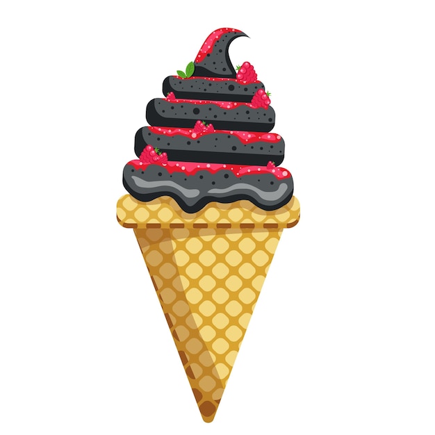 Cornet gaufré glace Glace sésame noir cornet gaufré confiture de framboise