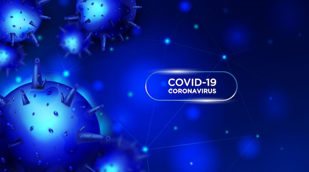 Coronavirus 3d réaliste sur fond bleu foncé.