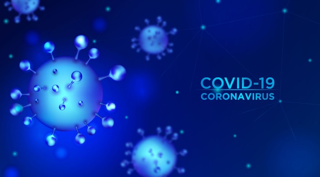 Coronavirus 3d vecteur réaliste sur fond bleu foncé.