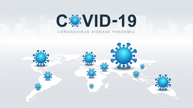 Vecteur coronavirus (covid-19. pandémie de coronavirus sur la carte. contexte du virus covid-19. attaque de virus sur terre. illustration.