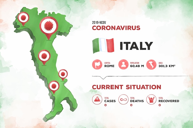 Vecteur coronavirus italie carte infographique