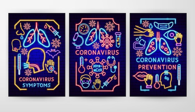 Coronavirus Neon Flyer Concepts Illustration Vectorielle De La Promotion Pandémique