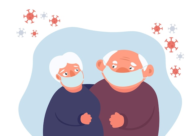 Coronavirus et personnes âgées Couple âgé à Coronavirus et personnes âgées Couple âgé portant un masque médical restant ensemble