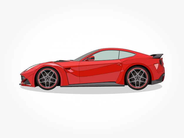 corps détaillé et jantes d'une illustration vectorielle de voiture plat couleur voiture avec effet de contour et ombre noir