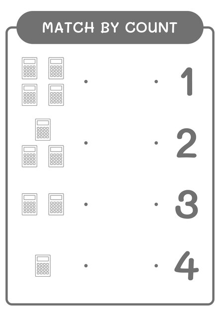 Correspondance par nombre de jeu de calculatrice pour enfants Feuille de travail imprimable d'illustration vectorielle
