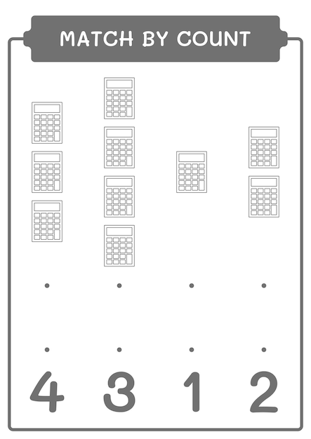 Correspondance Par Nombre De Jeu De Calculatrice Pour Enfants Feuille De Travail Imprimable D'illustration Vectorielle