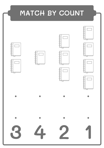 Correspondance par nombre de jeu pour ordinateur portable pour enfants Feuille de travail imprimable d'illustration vectorielle