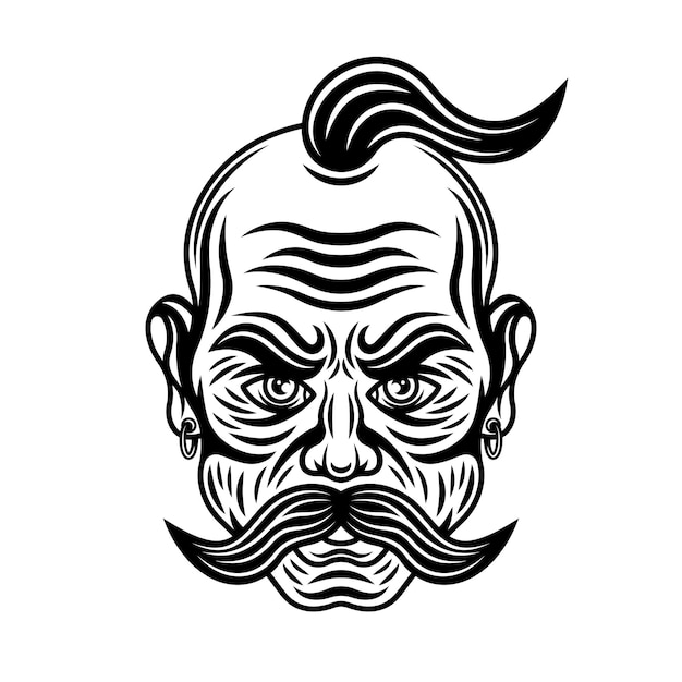 Cosaque Ukrainien Avec Illustration Vectorielle De Moustache Dans Un Style Vintage Monochrome Isolé Sur Fond Blanc