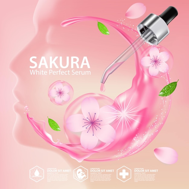 Cosmétique D'illustration Réaliste Avec Des Ingrédients Cosmétiques De Soins De La Peau Sakura Cherry Blossoms