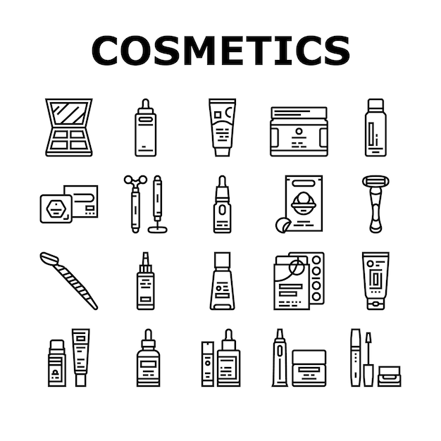 Cosmétiques pour le visage Skin Treat Icons Set Vector