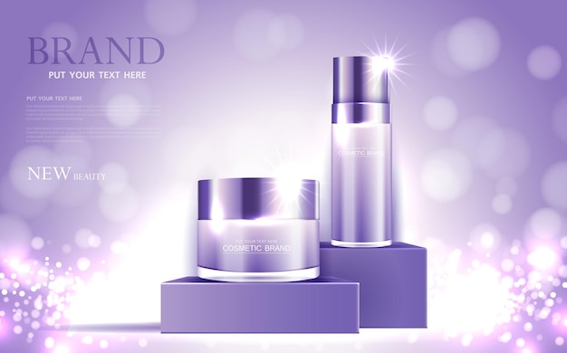 Cosmétiques Ou Produits De Soins De La Peau Annonces De Produits D'or Bouteille Violette Et Vecteur D'effet De Lumière Scintillante De Fond
