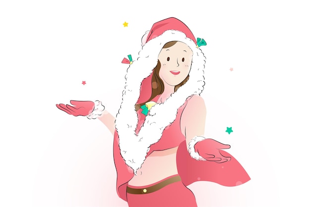 Cosplay De Père Noël Mignon Par La Conception De Personnage D'illustration Vectorielle Plate De Jolie Fille