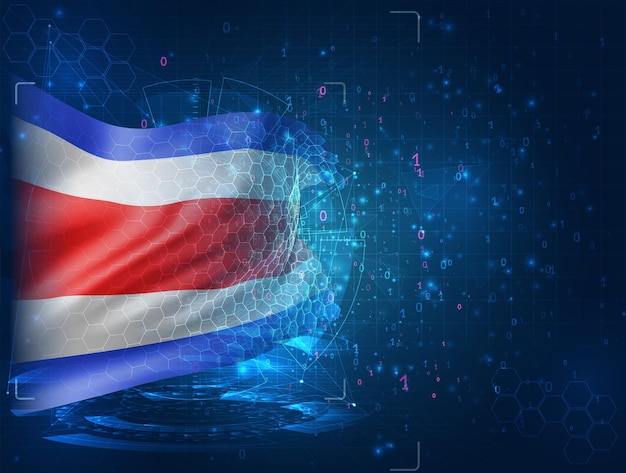 Costa Rica, vecteur drapeau 3d sur fond bleu avec interfaces hud