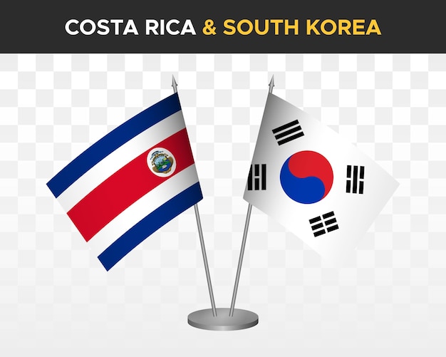 Costa Rica Vs Corée Du Sud Drapeaux De Bureau Mockup Isolé 3d Vector Illustration Drapeaux De Table
