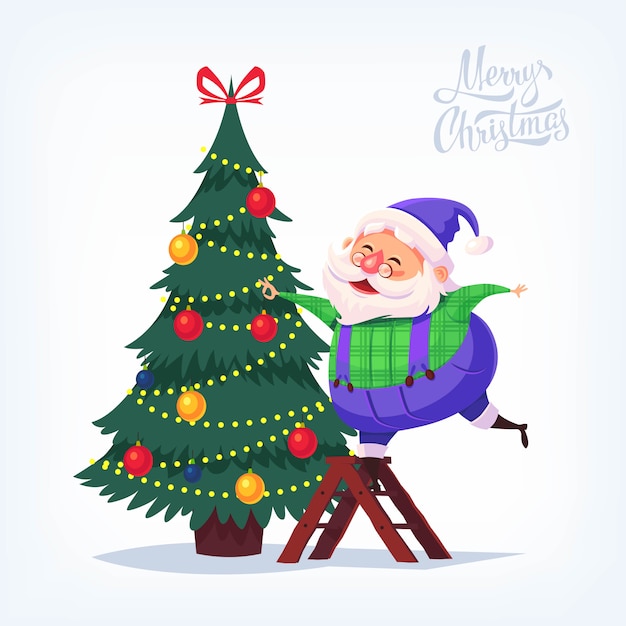 Costume Bleu Dessin Animé Mignon Père Noël Décoration Arbre De Noël Illustration Joyeux Noël