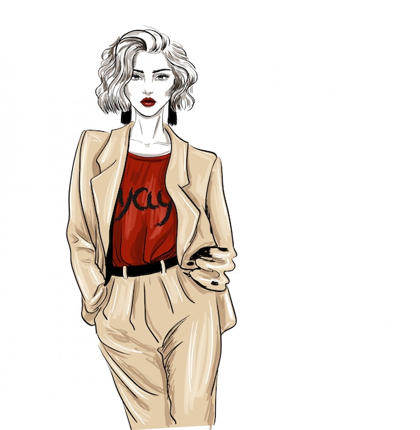 Costume Costume Femme Tendance Croquis De Mode