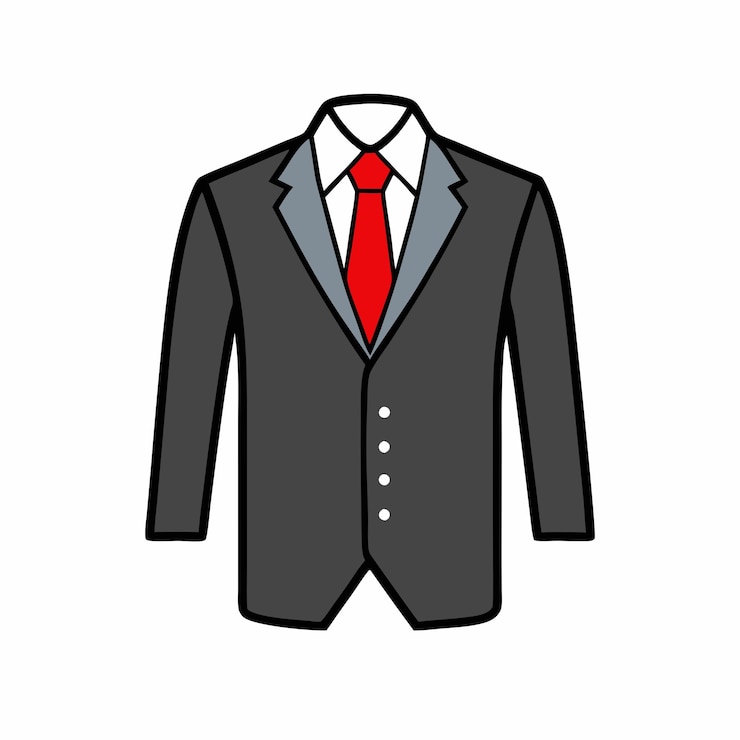 Vecteur un costume avec une cravate rouge et une illustration vectorielle carrée de poche