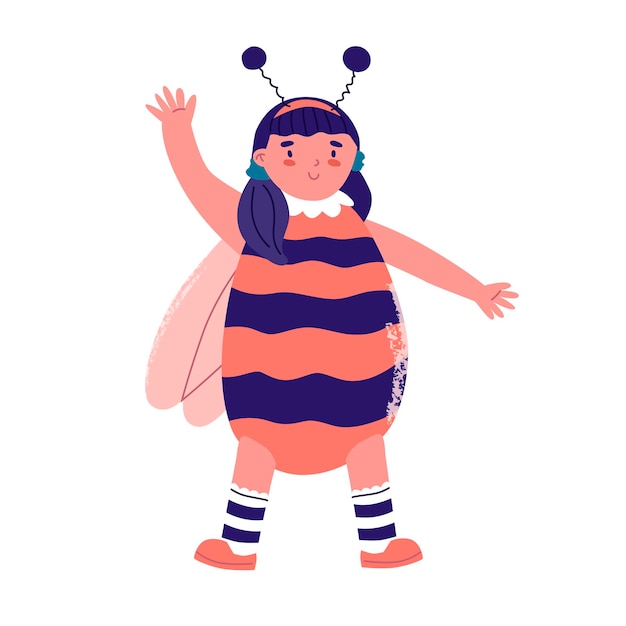 Costume de fête du Nouvel An pour les enfants Fille en costume de fête abeille célébrer les vacances Avoir un ventilateur