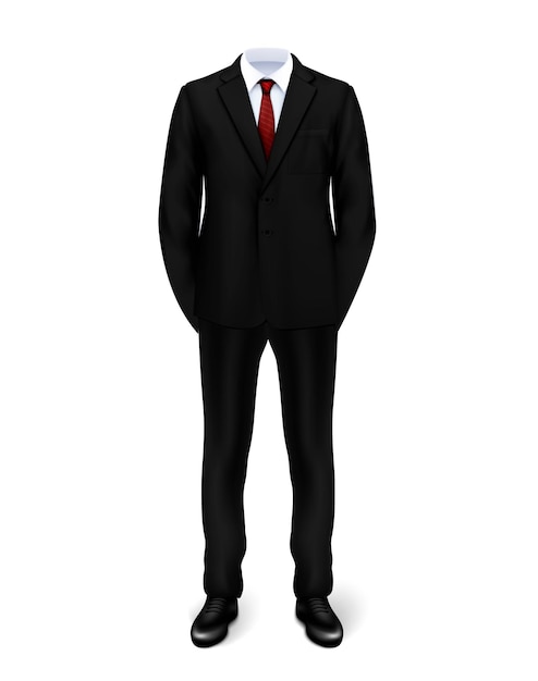 Costume Homme Noir Mis Sur Mannequin Invisible Ou Figure Masculine Sur Illustration Vectorielle Réaliste Fond Blanc