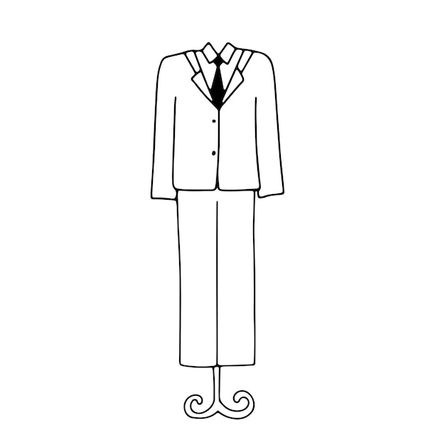 Costume de mariage Illustration dessinée à la main d'un costume masculin sur cintre Vector doodle