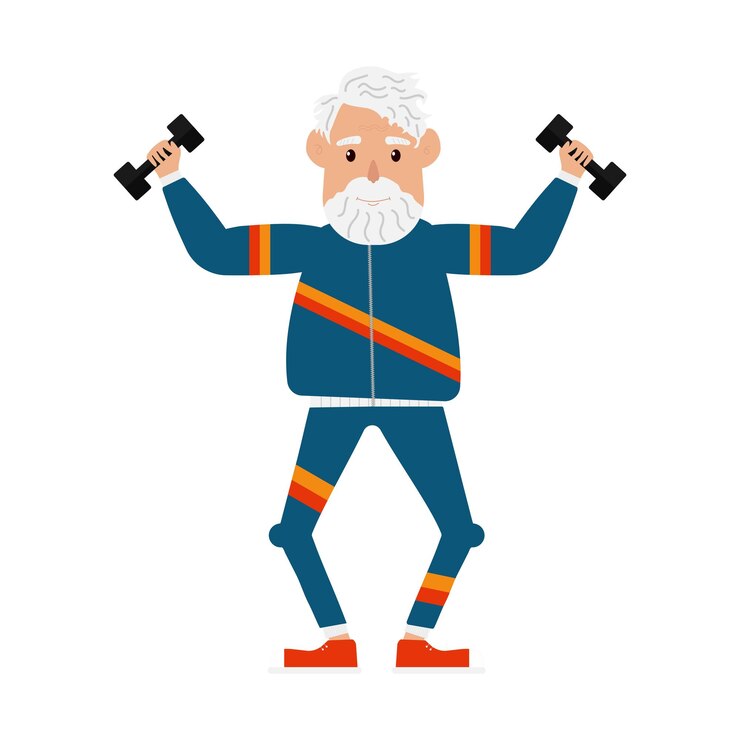 Vecteur costume masculin de sport de style rétro des années 80 et 90 un vieil homme fait du sport pour sa santé