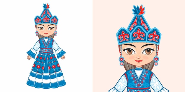 Costume national kirghize Fille en vêtements ethniques du Kirghizistan