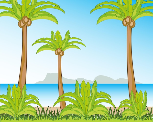 Côte tropicale avec palmiers et plage Illustration vectorielle