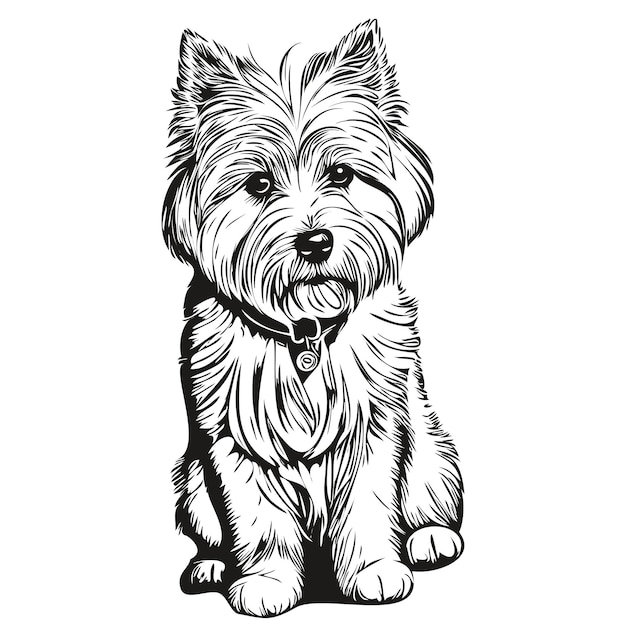 Coton de Tuléar chien dessin animé visage encre portrait noir et blanc croquis dessin tshirt imprimé croquis dessin