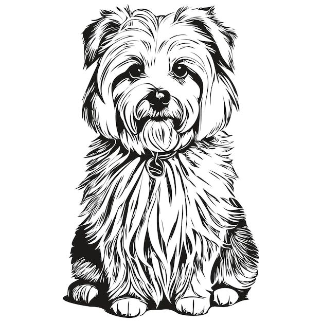 Coton de Tuléar chien isolé dessin sur fond blanc tête animal ligne illustration prêt t-shirt imprimé