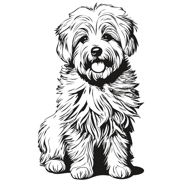 Coton de Tuléar chien race dessin au trait clip art animal dessin à la main vecteur noir et blanc prêt t-shirt imprimé