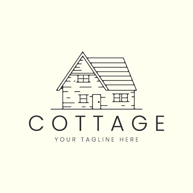 Cottage avec dessin au trait style logo vector illustration icône modèle conception grange cabine maison logo design