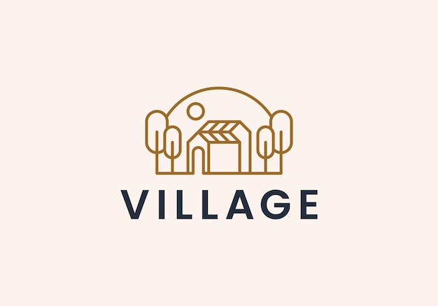Vecteur cottage simple ligne art logo village logo vector illustration design